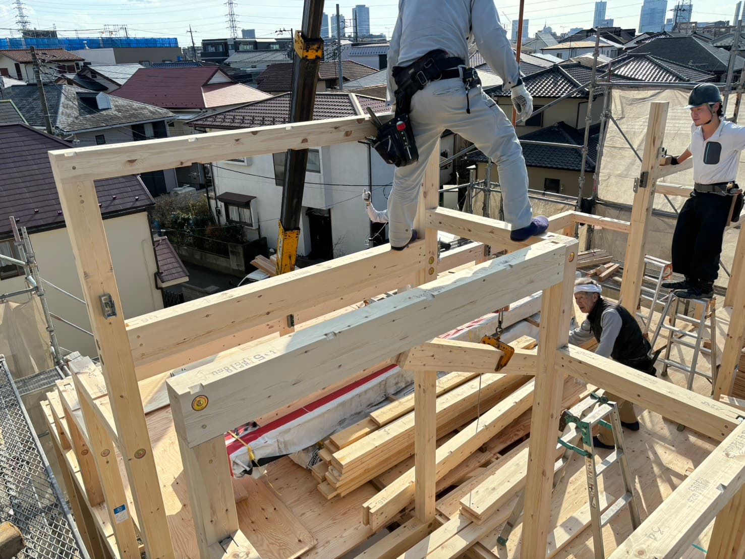 木造軸組の施工風景